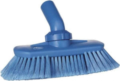 Vikan - 1-1/2" Bristle Length, Polyester Wash Brush - 7-3/4" Long x 3" Wide Head, 8" OAL, European Threaded Handle, Blue, Polypropylene Block, Flagged - Eagle Tool & Supply