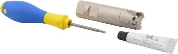 Iscar - 1" Cut Diam, 0.315" Max Depth of Cut, 1" Shank Diam, 3-3/4" OAL, Indexable Square Shoulder Helical End Mill - HM390 TPKT 1003 Inserts, Weldon Shank, 90° Lead Angle, Through Coolant, Series HeliIQMill - Eagle Tool & Supply