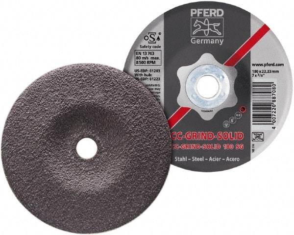 PFERD - 46 Grit, 5" Wheel Diam, 7/8" Arbor Hole, Type 27 Depressed Center Wheel - Aluminum Oxide - Eagle Tool & Supply