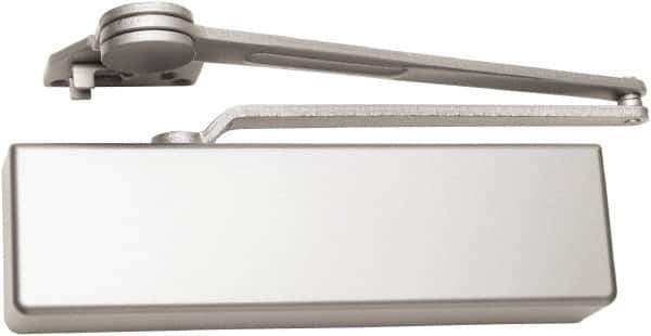 Falcon - 54" Door Width, 13-5/8" Closer Body Length, Heavy-Duty Door Closer to Full Cover to Dead Stop Arm Manual Damper - Aluminum Finish - Eagle Tool & Supply