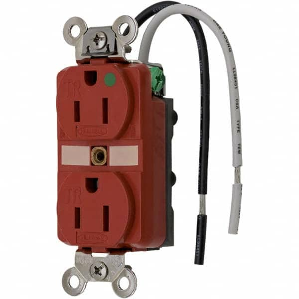 Hubbell Wiring Device-Kellems - 125V 15A NEMA 5-15R Hospital Grade Red Straight Blade Duplex Receptacle - Eagle Tool & Supply