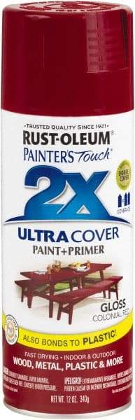 Rust-Oleum - Colonial Red, Gloss, Enamel Spray Paint - 8 to 12 Sq Ft per Can, 12 oz Container - Eagle Tool & Supply