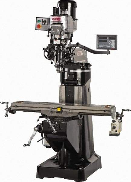 Vectrax - 9" Table Width x 48" Table Length, Variable Speed Pulley Control, 3 Phase Knee Milling Machine - R8 Spindle Taper, 3 hp - Eagle Tool & Supply