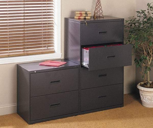 Hon - 36" Wide x 53-1/4" High x 19-1/4" Deep, 4 Drawer Lateral File with Lock - Steel, Black - Eagle Tool & Supply