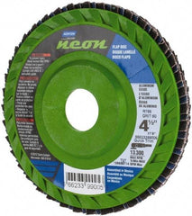 Norton - 60 Grit, 4-1/2" Disc Diam, 7/8" Center Hole, Type 27 Ceramic Alumina Flap Disc - 13,300 Max RPM, Polyester Backing, Arbor Attaching System, Coated - Eagle Tool & Supply