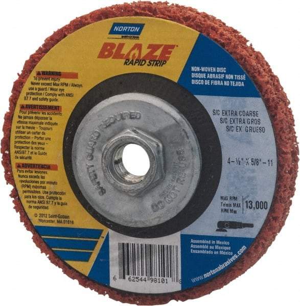 Norton - 7" Extra Coarse Grade Aluminum Oxide/Ceramic Deburring Disc - 5/8-11 Threaded Center Hole, Arbor Mount Connection, Orange, 8,000 Max RPM - Eagle Tool & Supply