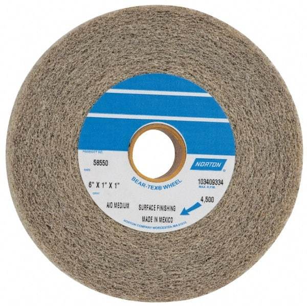 Norton - 6" Diam, 1" Face Width, 1" Center Hole, Medium Grade, Aluminum Oxide Deburring Wheel - Convolute, Medium Density 4 Grade, 4,500 RPM - Eagle Tool & Supply