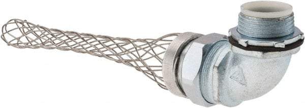 Woodhead Electrical - Liquidtight, Elbow Strain Relief Cord Grip - 1 NPT Thread, 5-1/4" Long, Iron & Zinc-plated Steel - Eagle Tool & Supply