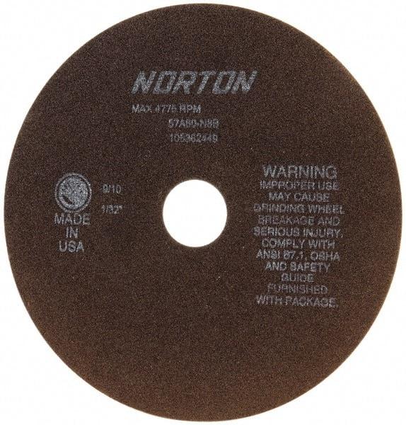 Norton - 8" 60 Grit Aluminum Oxide Cutoff Wheel - 1/32" Thick, 1-1/4" Arbor, 4,775 Max RPM, Use with Stationary Tools - Eagle Tool & Supply