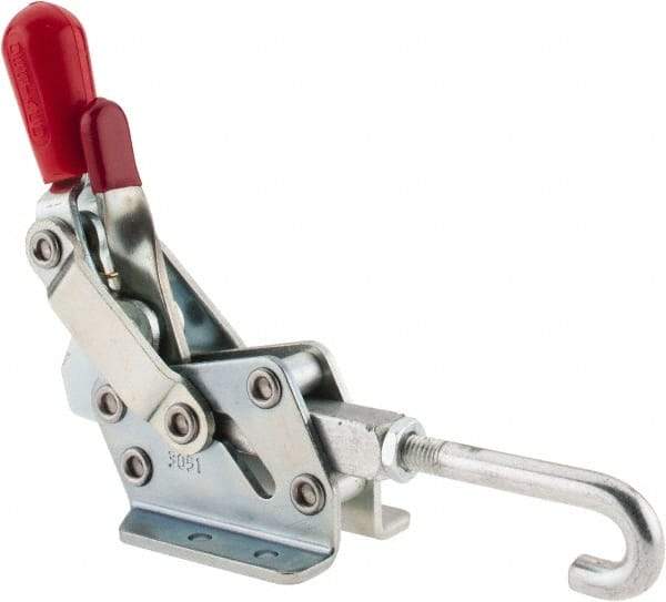 De-Sta-Co - 1,507 Lb Capacity, Horizontal, J Hook, Flanged Base, Carbon Steel Pull Action Latch Clamp - 3/4" Drawing Movement, 8.98" OAL, Straight Handle - Eagle Tool & Supply
