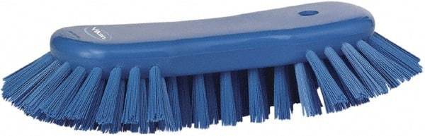 Vikan - 1.3" Bristle Length, Polyester Utility Scrub Brush - 7-3/4" Long x 3" Wide Head, 8" OAL, Blue, Polypropylene Block - Eagle Tool & Supply