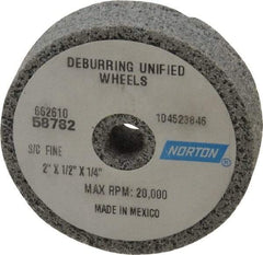 Norton - 2" Diam, 1/2" Face Width, 1/4" Center Hole, Very Fine Grade, Silicon Carbide Deburring Wheel - Unitized, Medium Grade, 20,000 RPM - Eagle Tool & Supply