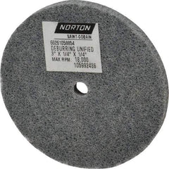 Norton - 3" Diam, 1/4" Face Width, 1/4" Center Hole, Very Fine Grade, Silicon Carbide Deburring Wheel - Unitized, Medium Grade, 18,000 RPM - Eagle Tool & Supply