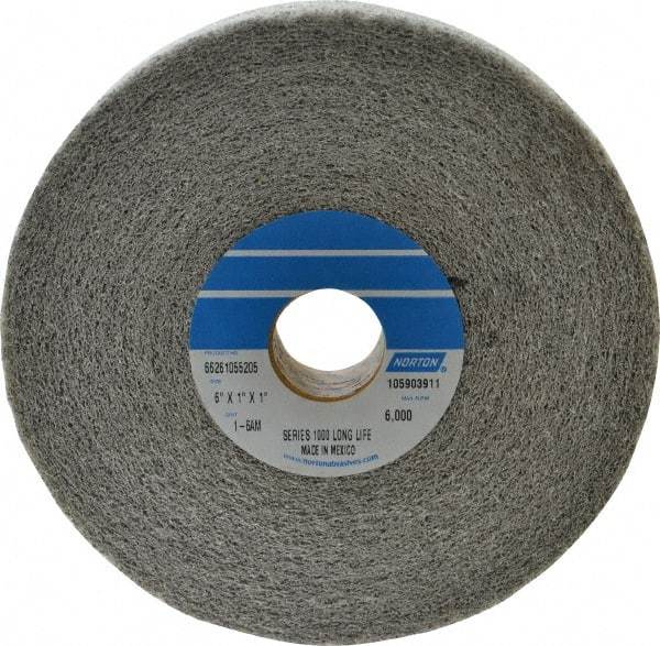 Norton - 6" Diam, 1" Face Width, 1" Center Hole, Medium Grade, Aluminum Oxide Deburring Wheel - Convolute, Medium Density 6 Grade, 4,500 RPM - Eagle Tool & Supply