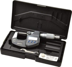 Mitutoyo - 0 to 25 mm Range, 0.001 mm Resolution, Standard Throat, IP65 Electronic Outside Micrometer - 0.001 Inch Accuracy, Ratchet Stop Thimble, Carbide Face, SR44 Battery, Data Output, Plastic Case, Includes NIST Traceable Certification of Inspection - Eagle Tool & Supply