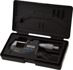 Mitutoyo - 0 to 25 mm Range, 0.001 mm Resolution, Standard Throat, IP65 Electronic Outside Micrometer - 0.001 Inch Accuracy, Ratchet Stop Thimble, Carbide Face, SR44 Battery, Plastic Case, Includes NIST Traceable Certification of Inspection - Eagle Tool & Supply