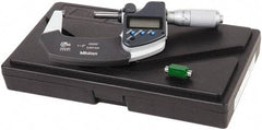 Mitutoyo - 1 to 2 Inch Range, 0.0001 Inch Resolution, Standard Throat, IP65 Electronic Outside Micrometer - 0.0001 Inch Accuracy, Friction Thimble, Carbide Face, SR44 Battery, Data Output, Plastic Case, Includes NIST Traceable Certification of Inspection - Eagle Tool & Supply