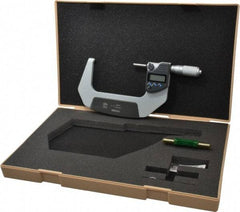 Mitutoyo - 3 to 4 Inch Range, 0.0001 Inch Resolution, Standard Throat, IP65 Electronic Outside Micrometer - 0.0001 Inch Accuracy, Ratchet Friction Thimble, Carbide Face, SR44 Battery, Plastic Case - Eagle Tool & Supply