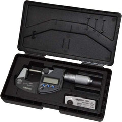 Mitutoyo - 0 to 1 Inch Range, 0.0001 Inch Resolution, Standard Throat, IP65 Electronic Outside Micrometer - 0.0001 Inch Accuracy, Ratchet Friction Thimble, Carbide Face, SR44 Battery, Plastic Case - Eagle Tool & Supply