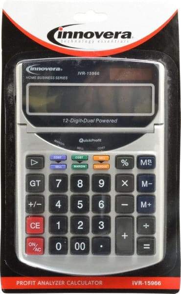 innovera - 12-Digit Portable Calculator - 18mm Display Size, White, Solar & Battery Powered, 7" Long x 4-3/4" Wide - Eagle Tool & Supply