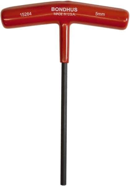 Bondhus - 5mm Hex, T-Handle Cushion Grip, Hex Key - 152mm OAL, Protanium High Torque Steel, Metric System of Measurement - Eagle Tool & Supply