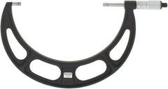 Starrett - 7" to 8" Mechanical Satin Chrome Coated Blade Micrometer - 0.001" Graduation, 0.76mm Blade Thickness, Speeder Thimble - Eagle Tool & Supply