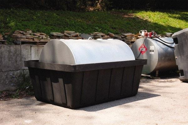 Eagle - 635 Gal Sump, 10,000 Lb Capacity, 1 Drum, Polyethylene Spill Deck or Pallet - 88" Long x 62" Wide x 33" High, Black, Drain Included, Horizontal, 1 Tank Drum Configuration - Eagle Tool & Supply