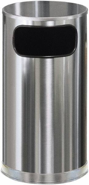 Rubbermaid - 12 Gal Silver Round Decorative Waste Receptacle With Top - Steel, 28" High - Eagle Tool & Supply
