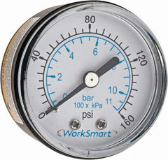 Value Collection - 2" Dial, 1/4 Thread, 0-160 Scale Range, Pressure Gauge - Center Back Connection Mount, Accurate to 3-2-3% of Scale - Eagle Tool & Supply