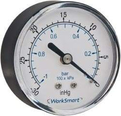Value Collection - 1-1/2" Dial, 1/8 Thread, 30-0 Scale Range, Pressure Gauge - Center Back Connection Mount, Accurate to 3-2-3% of Scale - Eagle Tool & Supply