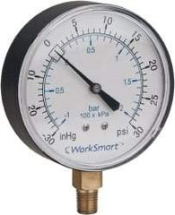 Value Collection - 3-1/2" Dial, 1/4 Thread, 30-0-30 Scale Range, Pressure Gauge - Lower Connection Mount, Accurate to 3-2-3% of Scale - Eagle Tool & Supply