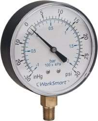 Value Collection - 1-1/2" Dial, 1/8 Thread, 0-300 Scale Range, Pressure Gauge - Lower Connection Mount, Accurate to 3-2-3% of Scale - Eagle Tool & Supply