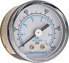 Value Collection - 1-1/2" Dial, 1/8 Thread, 0-100 Scale Range, Pressure Gauge - Center Back Connection Mount, Accurate to 3-2-3% of Scale - Eagle Tool & Supply