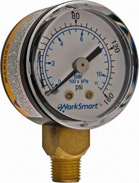 Value Collection - 1-1/2" Dial, 1/8 Thread, 0-160 Scale Range, Pressure Gauge - Lower Connection Mount, Accurate to 3-2-3% of Scale - Eagle Tool & Supply