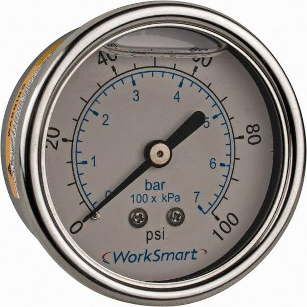 Value Collection - 2-1/2" Dial, 1/4 Thread, 0-100 Scale Range, Pressure Gauge - Center Back Connection Mount, Accurate to 3-2-3% of Scale - Eagle Tool & Supply