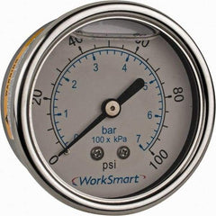 Value Collection - 2-1/2" Dial, 1/4 Thread, 0-100 Scale Range, Pressure Gauge - Center Back Connection Mount, Accurate to 3-2-3% of Scale - Eagle Tool & Supply