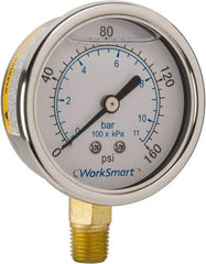 Value Collection - 2-1/2" Dial, 1/4 Thread, 0-160 Scale Range, Pressure Gauge - Lower Connection Mount, Accurate to 3-2-3% of Scale - Eagle Tool & Supply