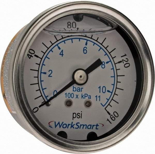 Value Collection - 2" Dial, 1/4 Thread, 0-160 Scale Range, Pressure Gauge - Center Back Connection Mount, Accurate to 3-2-3% of Scale - Eagle Tool & Supply