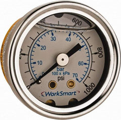 Value Collection - 1-1/2" Dial, 1/8 Thread, 0-1,000 Scale Range, Pressure Gauge - Center Back Connection Mount, Accurate to 3-2-3% of Scale - Eagle Tool & Supply