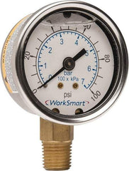 Value Collection - 2" Dial, 1/4 Thread, 0-100 Scale Range, Pressure Gauge - Lower Connection Mount, Accurate to 3-2-3% of Scale - Eagle Tool & Supply