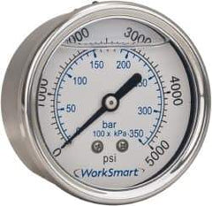 Value Collection - 2" Dial, 1/4 Thread, 0-1,000 Scale Range, Pressure Gauge - Center Back Connection Mount, Accurate to 3-2-3% of Scale - Eagle Tool & Supply