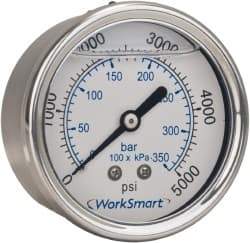 Value Collection - 2" Dial, 1/4 Thread, 0-100 Scale Range, Pressure Gauge - Center Back Connection Mount, Accurate to 3-2-3% of Scale - Eagle Tool & Supply