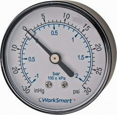 Value Collection - 2-1/2" Dial, 1/4 Thread, 30-0-30 Scale Range, Pressure Gauge - Center Back Connection Mount, Accurate to 3-2-3% of Scale - Eagle Tool & Supply