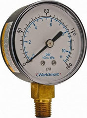 Value Collection - 2-1/2" Dial, 1/4 Thread, 0-160 Scale Range, Pressure Gauge - Lower Connection Mount, Accurate to 3-2-3% of Scale - Eagle Tool & Supply