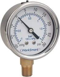 Value Collection - 1-1/2" Dial, 1/8 Thread, 0-60 Scale Range, Pressure Gauge - Lower Connection Mount, Accurate to 3-2-3% of Scale - Eagle Tool & Supply