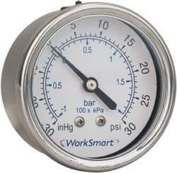 Value Collection - 2-1/2" Dial, 1/4 Thread, 0-60 Scale Range, Pressure Gauge - Center Back Connection Mount, Accurate to 3-2-3% of Scale - Eagle Tool & Supply