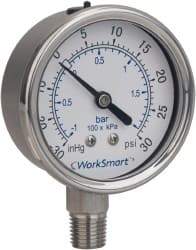 Value Collection - 2-1/2" Dial, 1/4 Thread, 0-400 Scale Range, Pressure Gauge - Lower Connection Mount, Accurate to 3-2-3% of Scale - Eagle Tool & Supply