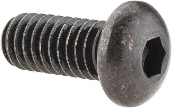 Made in USA - 5/16-18 UNC Hex Socket Drive, Button Screw - Alloy Steel, Black Oxide Finish, Fully Threaded, 3/4" Length Under Head - Eagle Tool & Supply