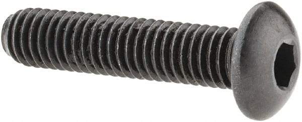 Made in USA - #10-32 UNF Hex Socket Drive, Button Screw - Alloy Steel, Black Oxide Finish, Fully Threaded, 7/8" Length Under Head - Eagle Tool & Supply