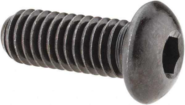 Made in USA - 3/8-16 UNC Hex Socket Drive, Button Screw - Alloy Steel, Black Oxide Finish, Fully Threaded, 1" Length Under Head - Eagle Tool & Supply
